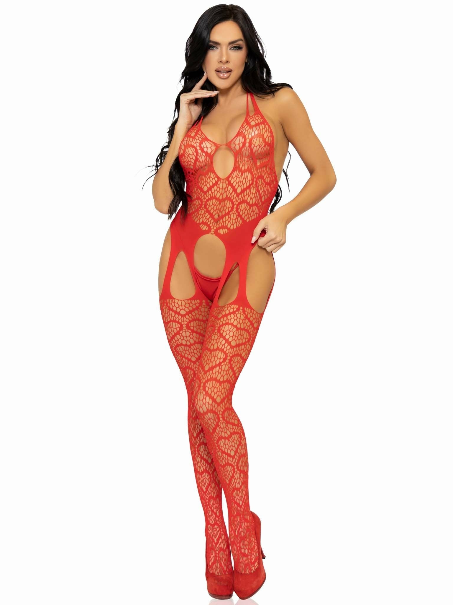Leg Avenue - Bodystocking De Red Con Tirantes Talla Única - Rojo