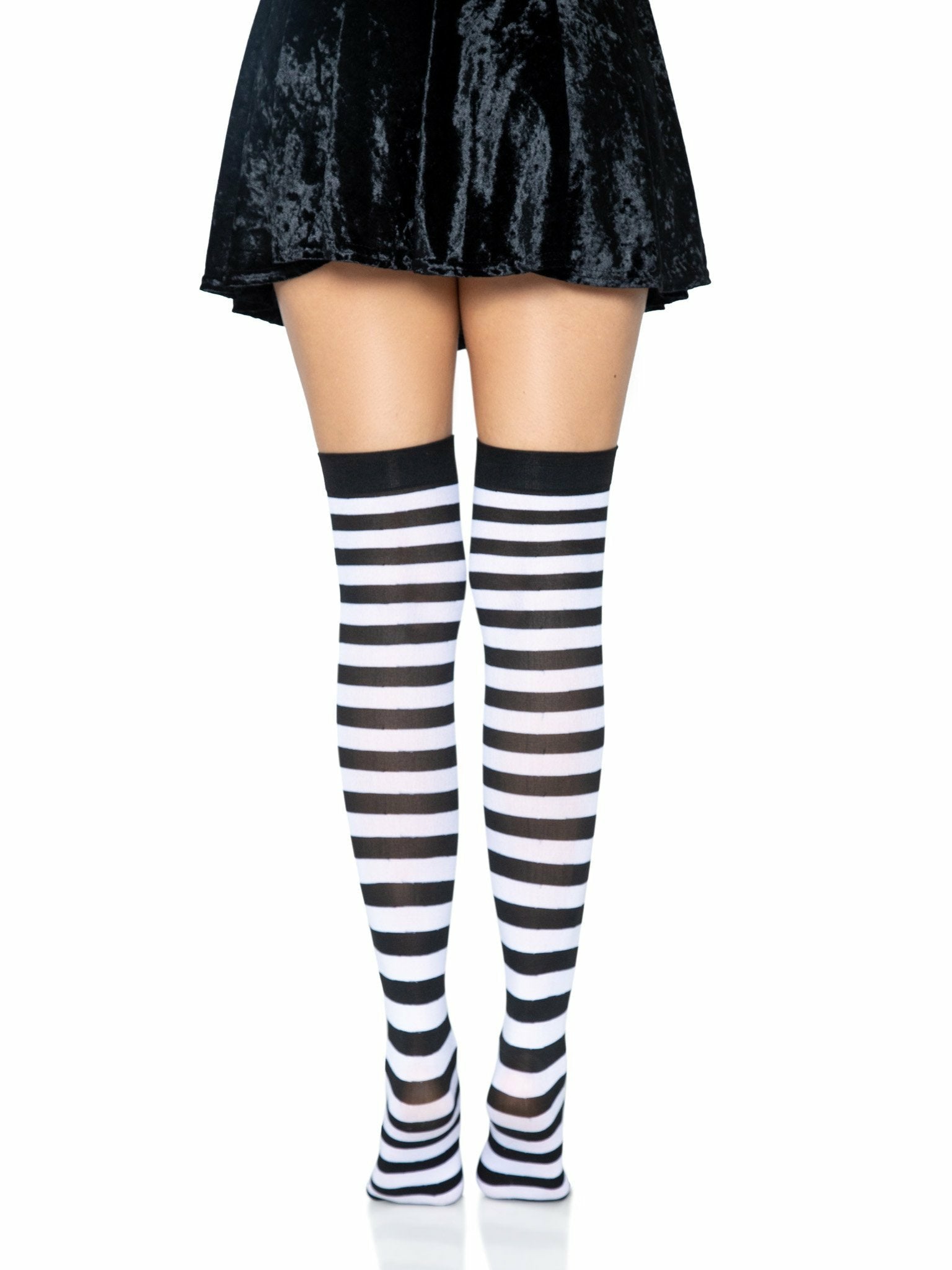 Leg Avenue - Calcetines Altos De Rayas Negro/Blanco