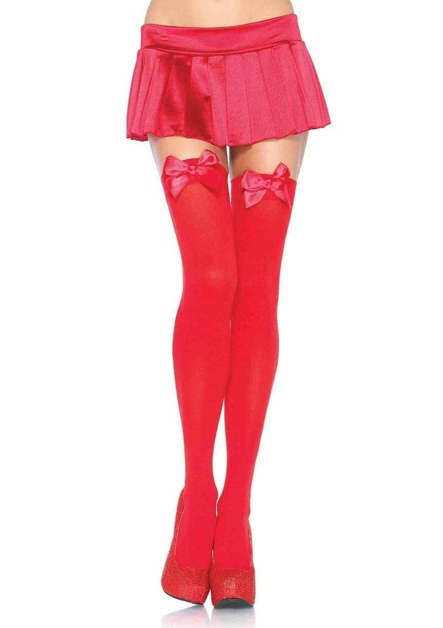 Leg Avenue - Medias Rojas Con Lazo Rojo Talla Unica