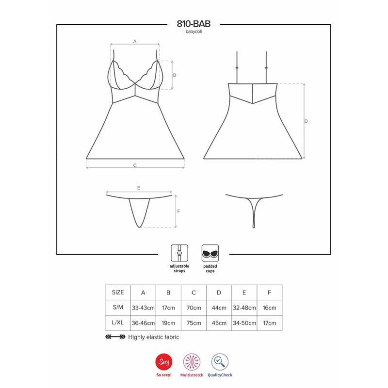 Babydoll Y Tanga Color Negro Talla (Interno):S/M