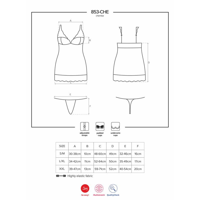 853-Che-2 Chemise Y Tanga Color Blanco Talla (Interno):S/M