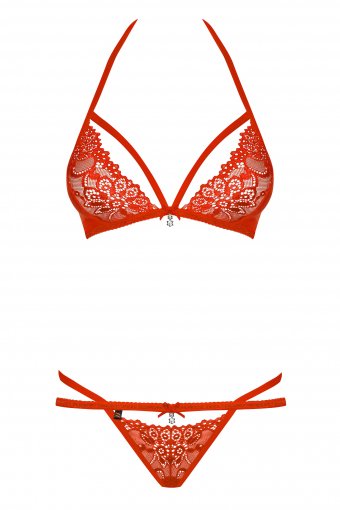 Obsessive 838-Set-3 S/M, Conjunto De Lencería, Rojo, Poliamida, S/M, Monótono
