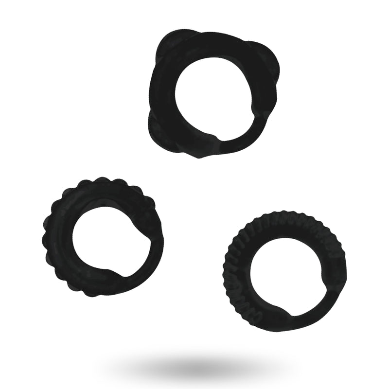 Addicted Toys - Set 3 Anillos Pene Negro