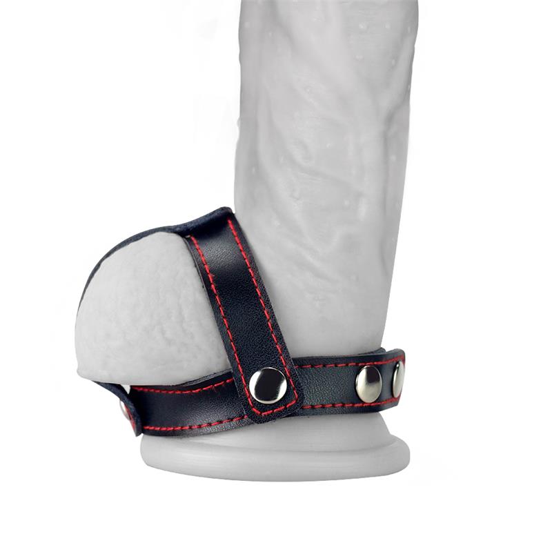 Anillo De Pene Y Testículos Cuero Negro