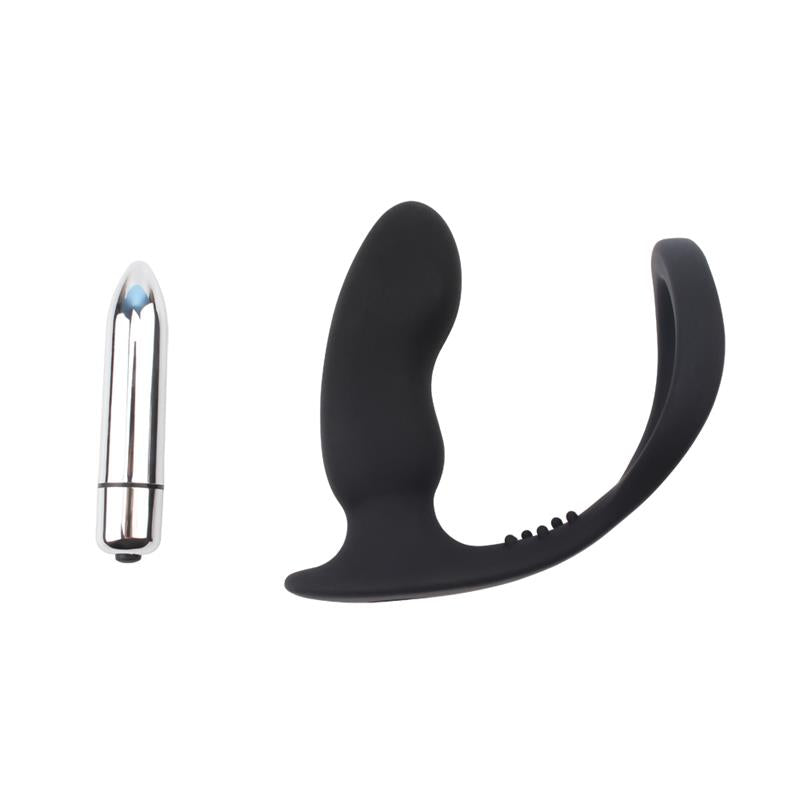 Anillo Para El Pene Con Plug Anal Negro