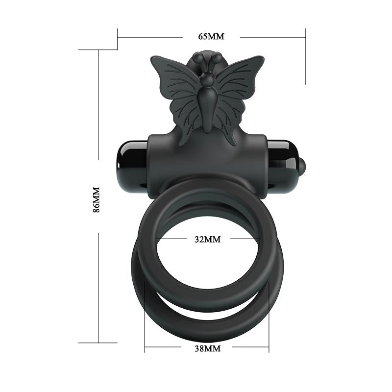 Pretty Love - Doble Anillo Vibrador Con Estimulador Negro