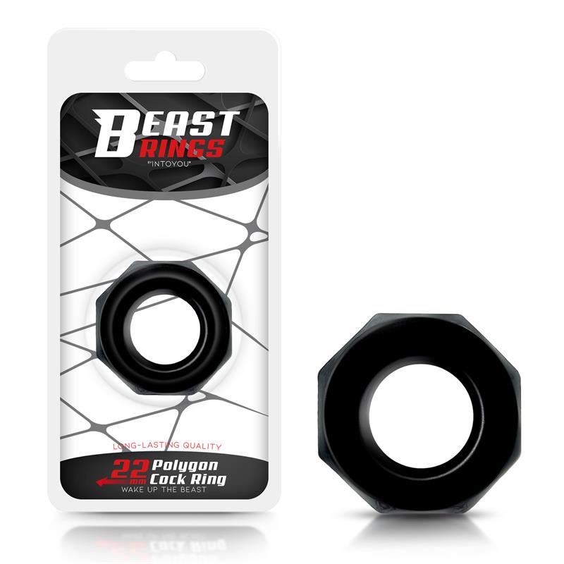 Anillo Para El Pene Poligonal Súper Flexible 2.2 Cm Negro