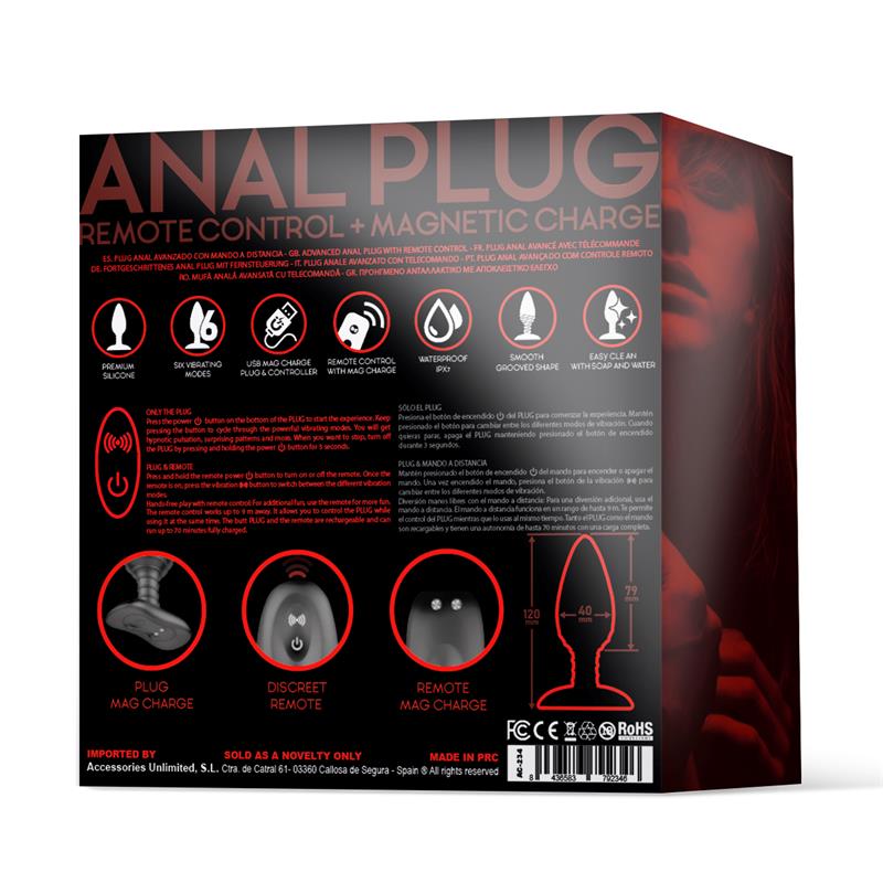 Asher Plug Anal Con Control Remoto Usb Magnético Negro