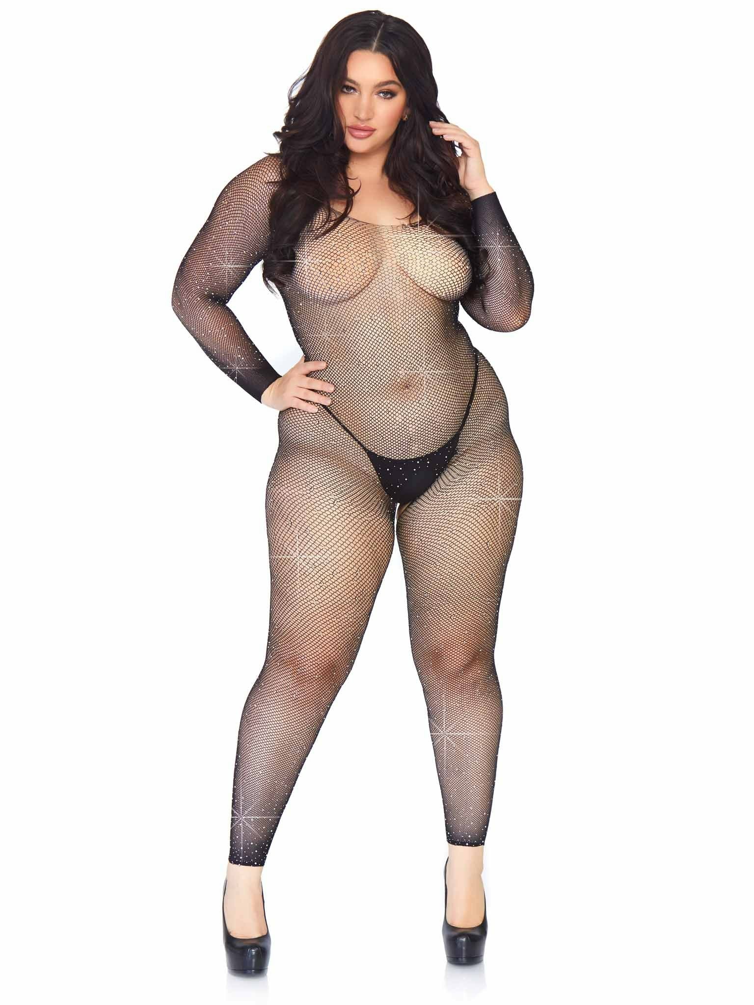 Bodystocking De Red Y Decorado Strass - Negro