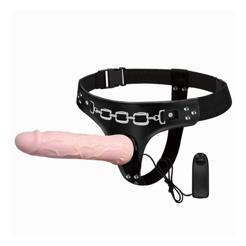 Baile Arnés Con Dildo Vibrador Natural 18.5 Cm