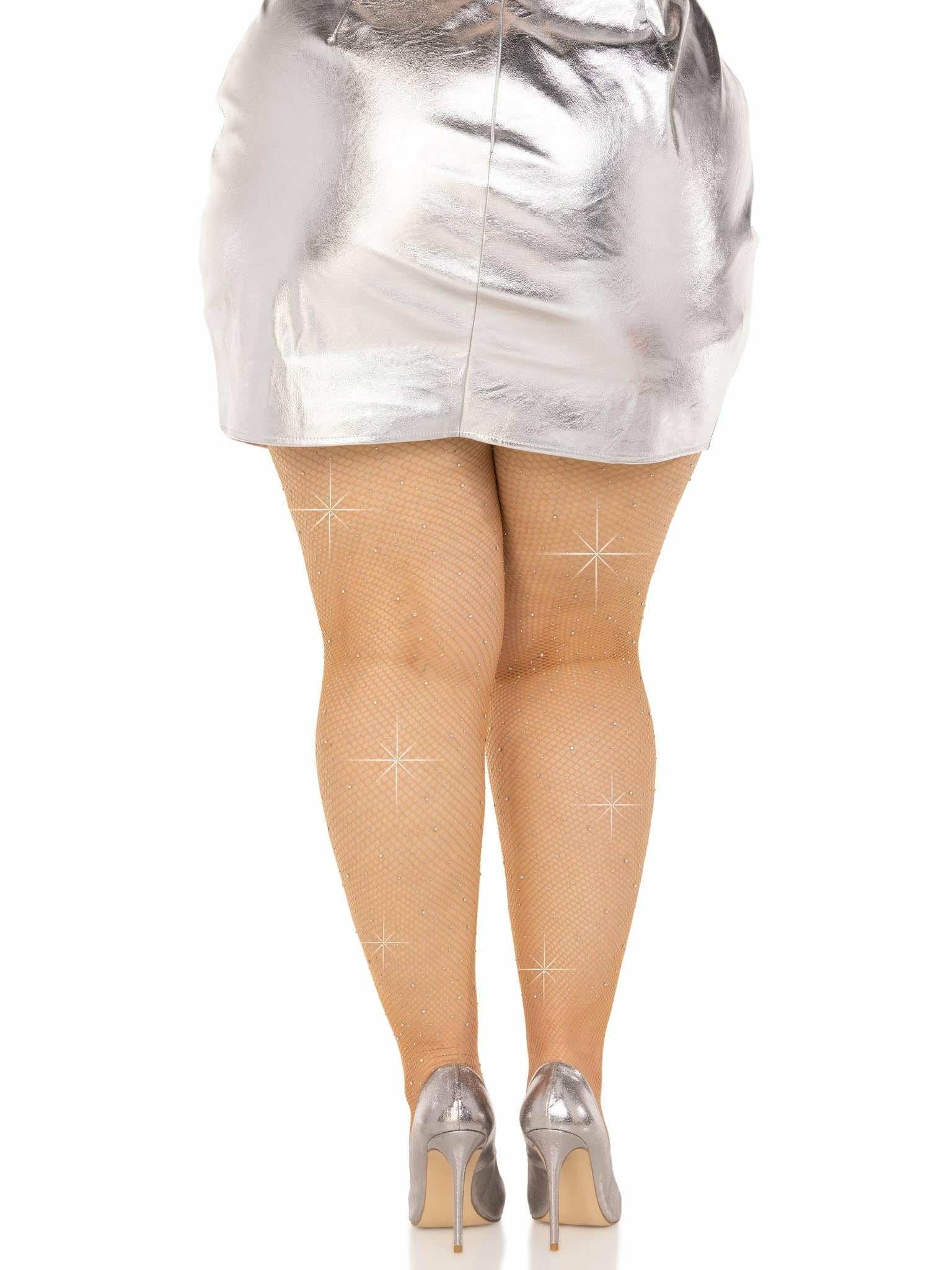Leg Avenue - Medias Rejilla Cristalizada Caramelo Plus Size