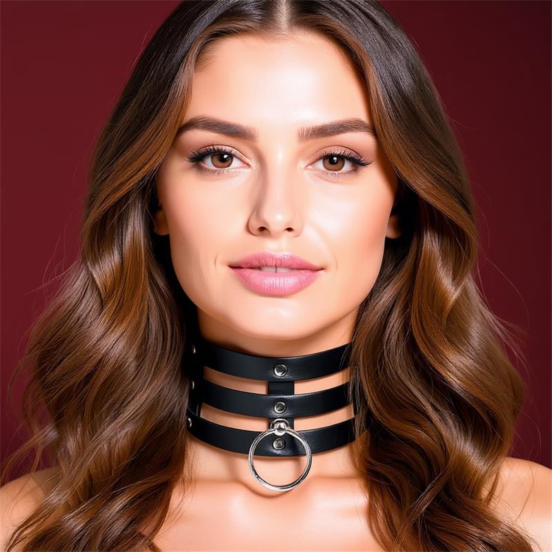Collar Ancho Con Aro Cuero Vegano Talla Única