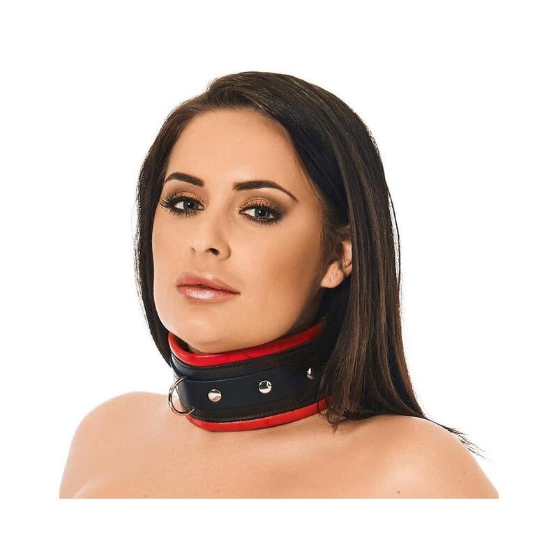Collar Ancho Cuero Negro Y Rojo Talla (Interno):M/L