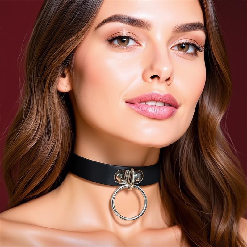 Collar Con Aro Cuero Vegano Talla Única