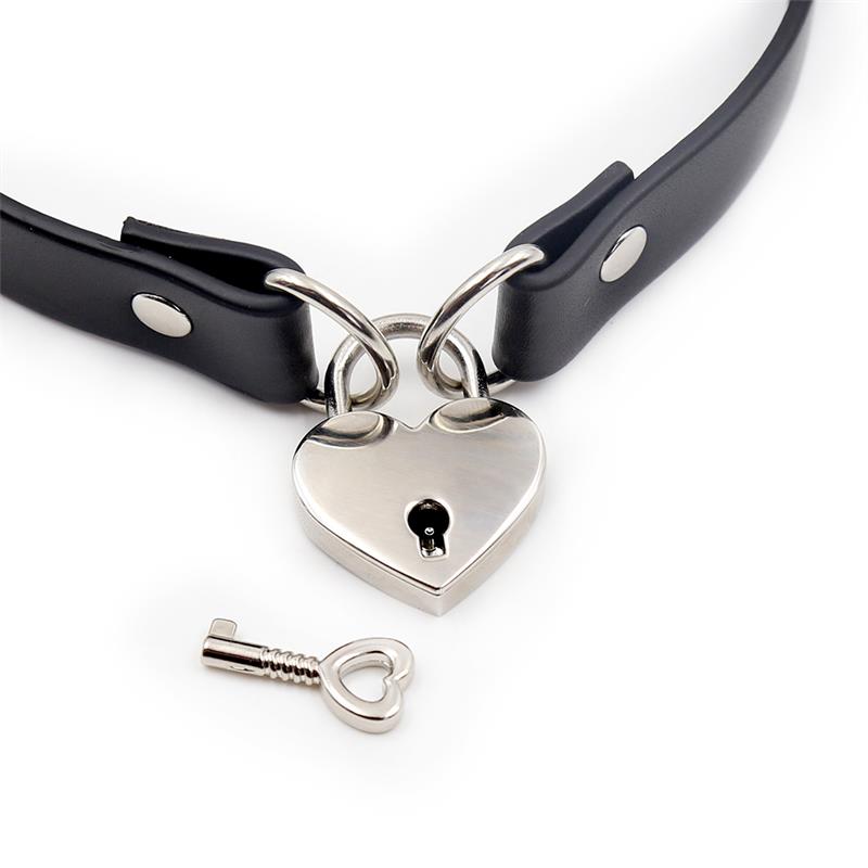 Collar Con Candado De Corazón Cuero Vegano Talla Única