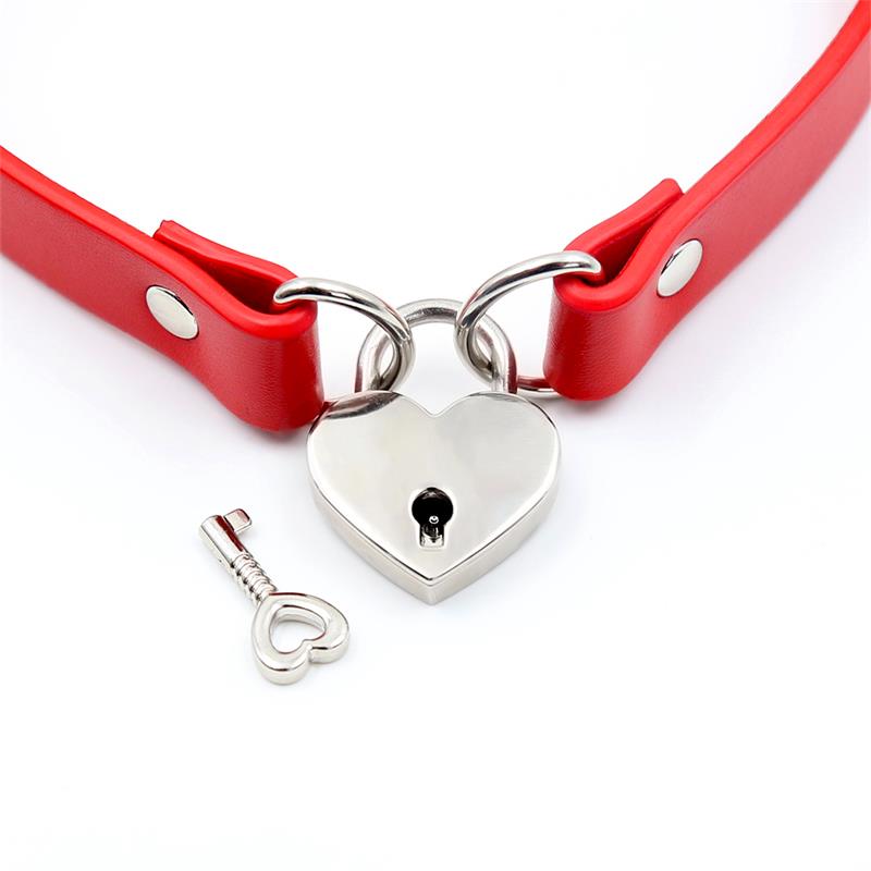 Collar Con Candado De Corazón Cuero Vegano Talla Única