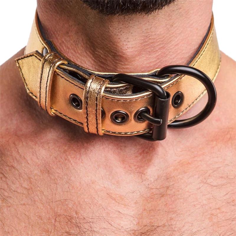 Collar Con Correa Bondage Dorado