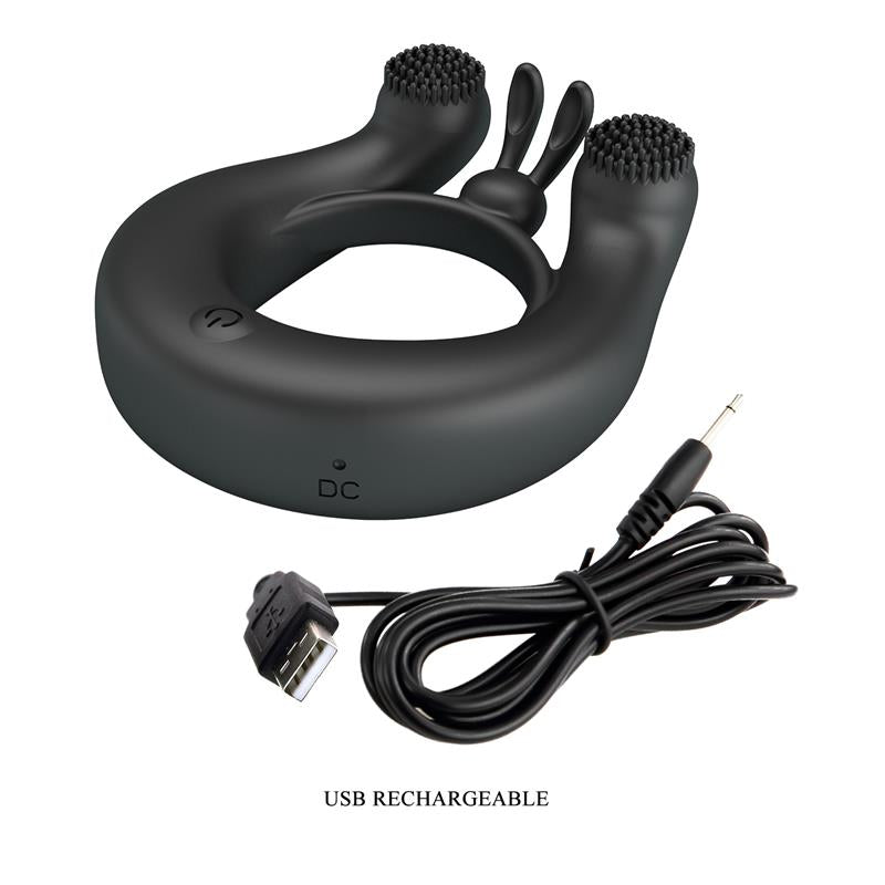 Pretty Love - Dahlia Anillo Vibrador + Estimulador De Clítois 12 Vibraciones Negro