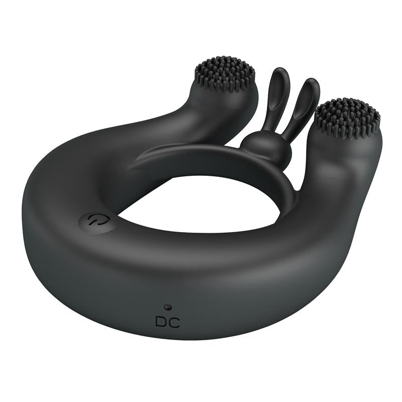 Pretty Love - Dahlia Anillo Vibrador + Estimulador De Clítois 12 Vibraciones Negro