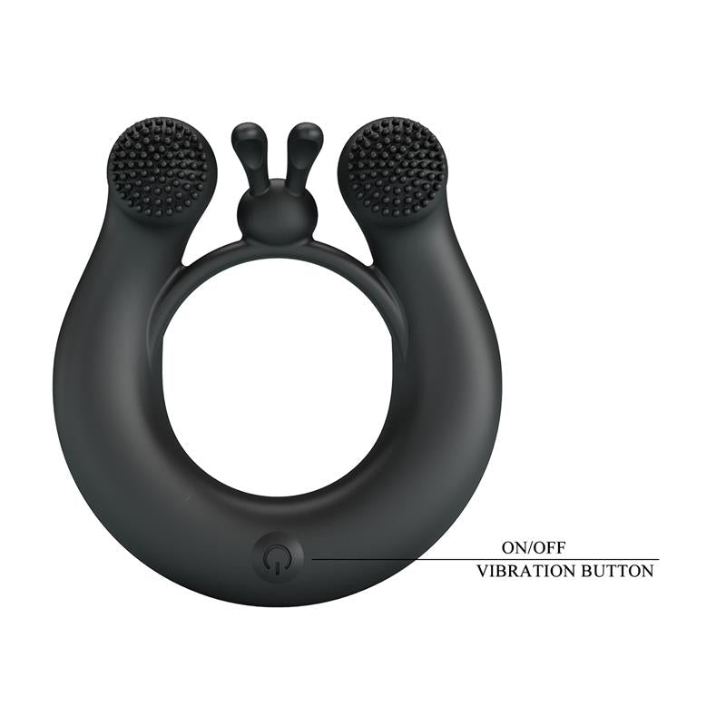 Pretty Love - Dahlia Anillo Vibrador + Estimulador De Clítois 12 Vibraciones Negro