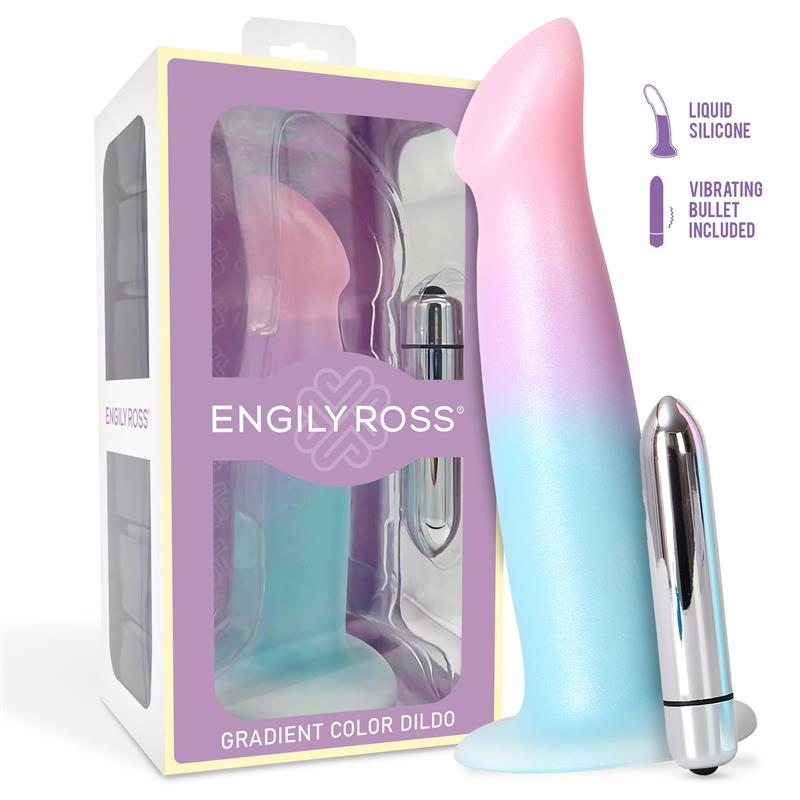 Dildo Con Vibración Silicona Líquida Color Degradado Y Ventosa 17 Cm