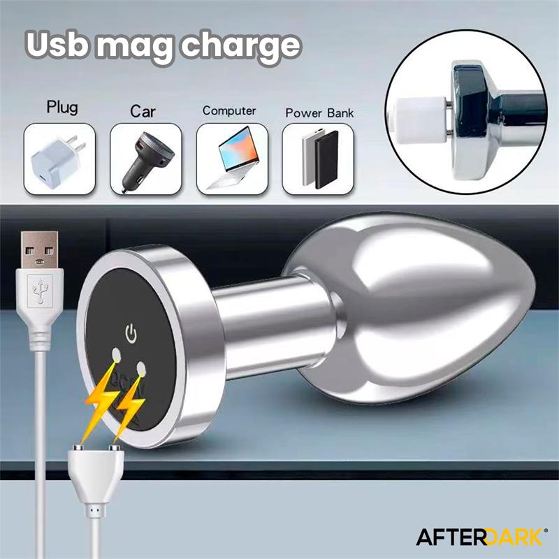 Dimpor Plug Anal Cromado Con Vibración Usb Magnético Talla M
