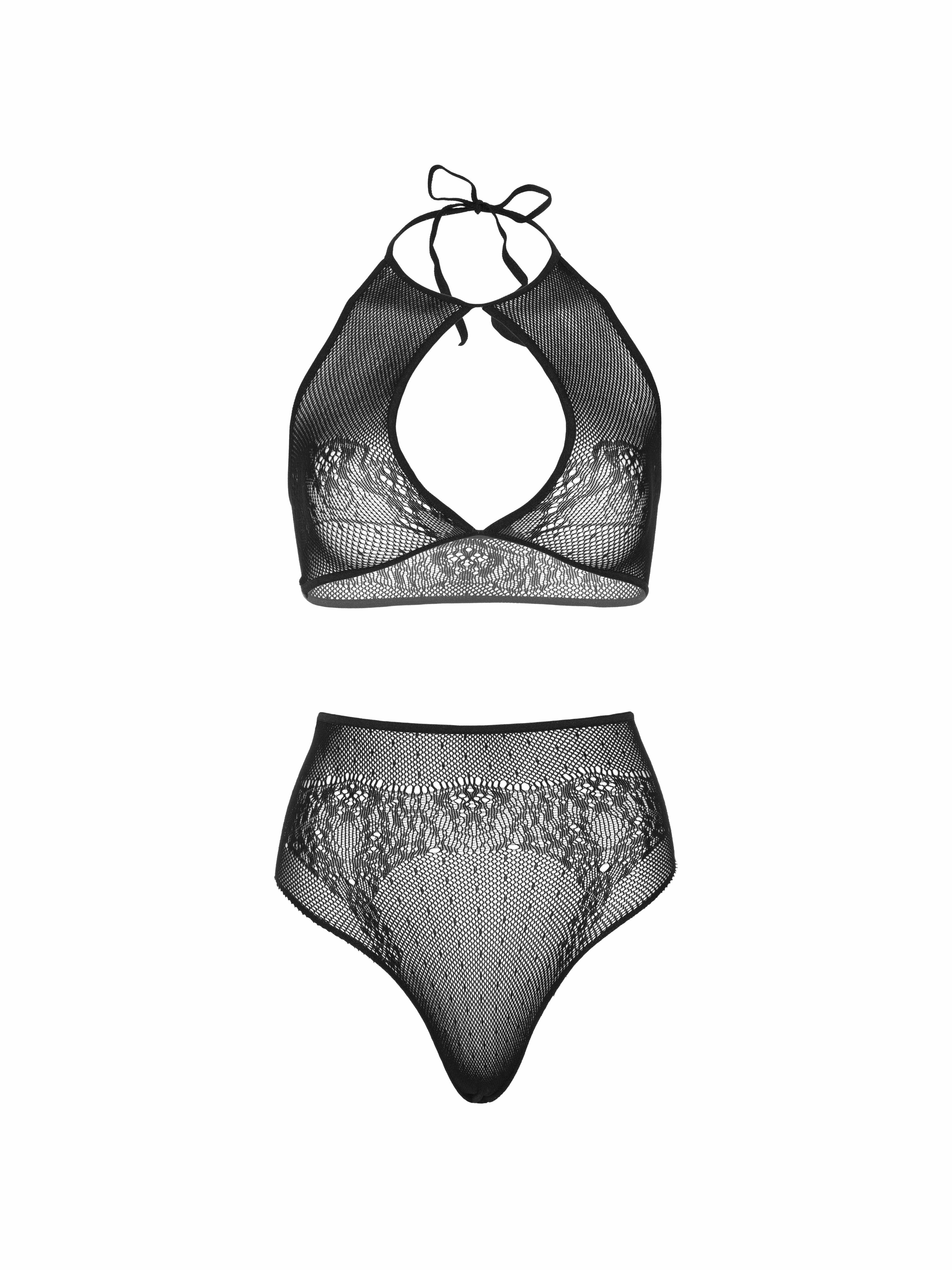 Leg Avenue - Set Dos Piezas Top Corto Cuello Halter Y Tanga Talla Unica