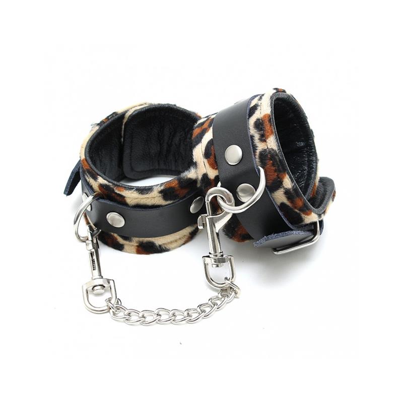Esposas De Cuero Estampado Leopardo Ajustable