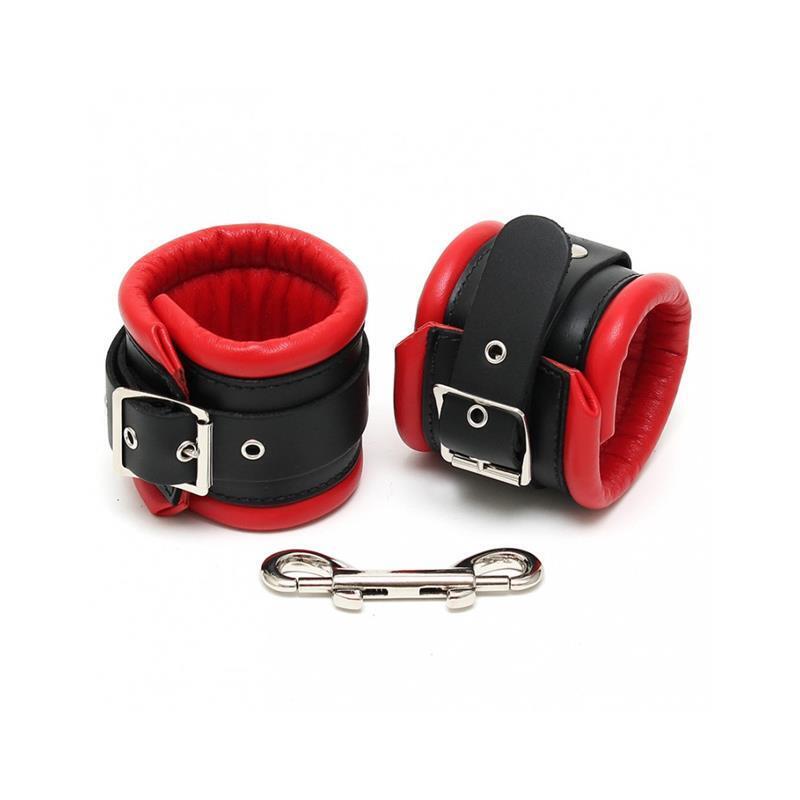 Esposas Para Pies Cuero Negro Y Rojo 7cm