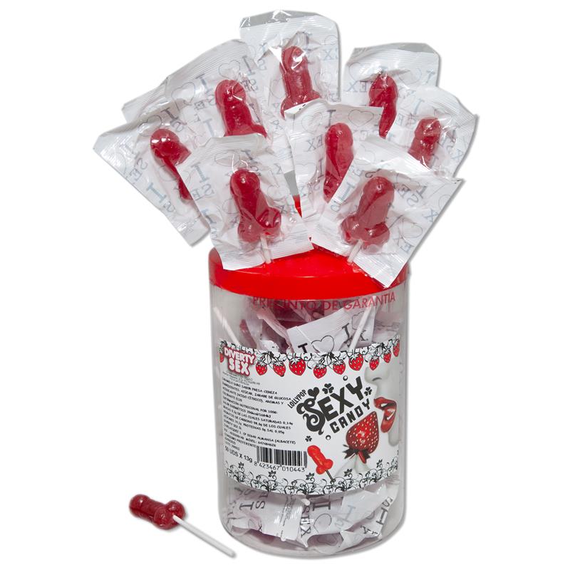 Diablo Picante - Bote 50 Piruletas Pito Caramelo Fresa Y Cereza (50 Unidades)