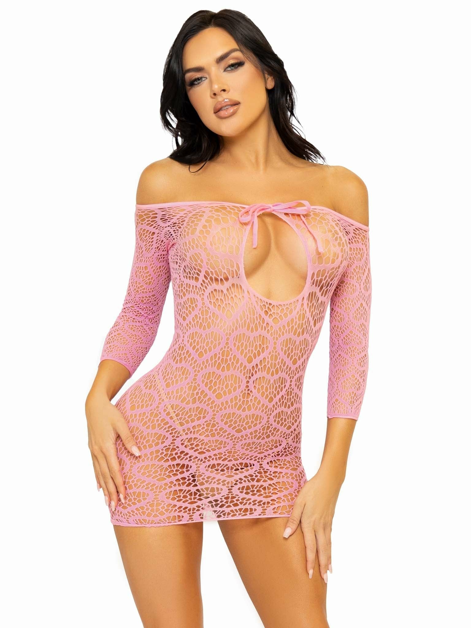 Leg Avenue - Mini Vestido Heart Net Talla Única - Rosa
