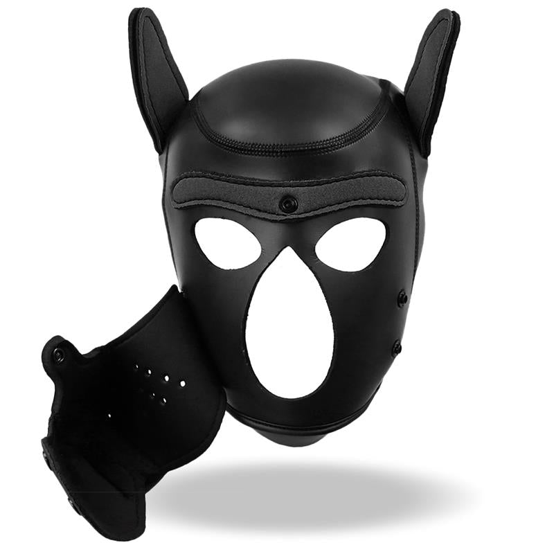 Máscara De Perro De Neopreno Con Hocico Extraíble Negro Talla M