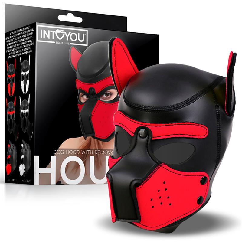 Máscara De Perro Hound Neopreno Hocico Extraíble Negro/Rojo Talla Única
