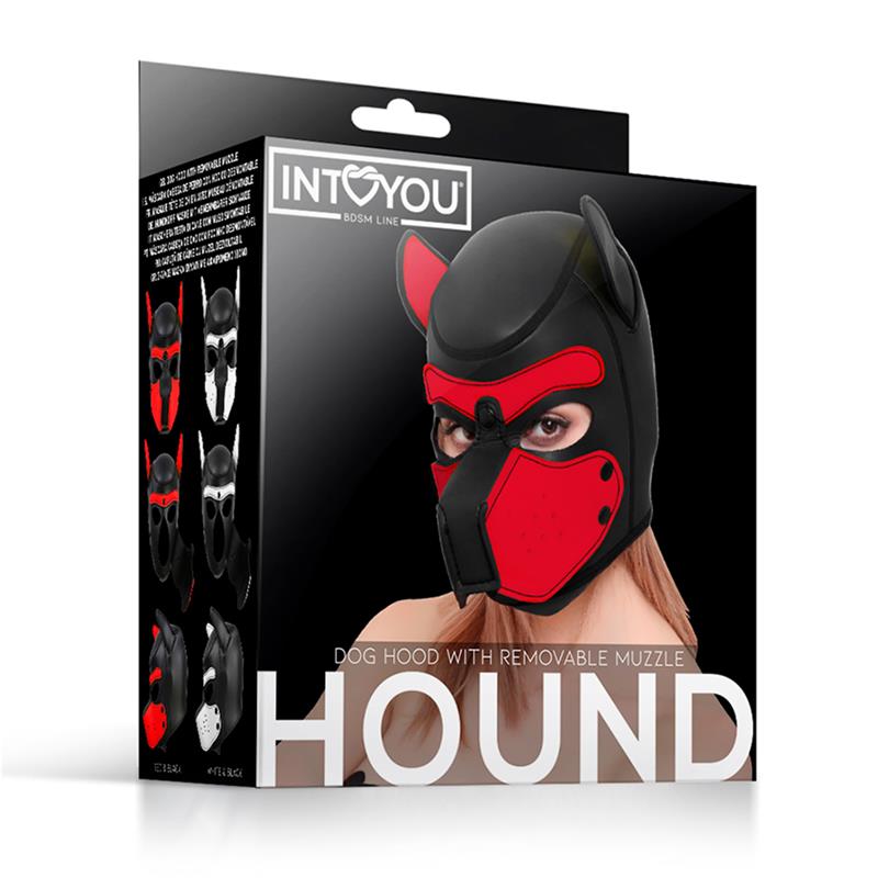 Máscara De Perro Hound Neopreno Hocico Extraíble Negro/Rojo Talla Única