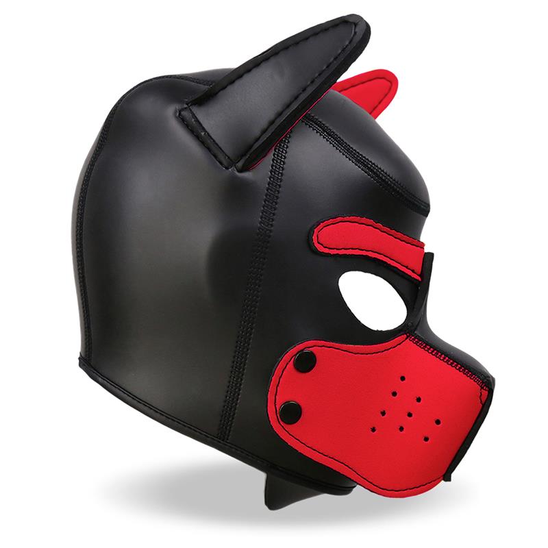 Máscara De Perro Hound Neopreno Hocico Extraíble Negro/Rojo Talla Única