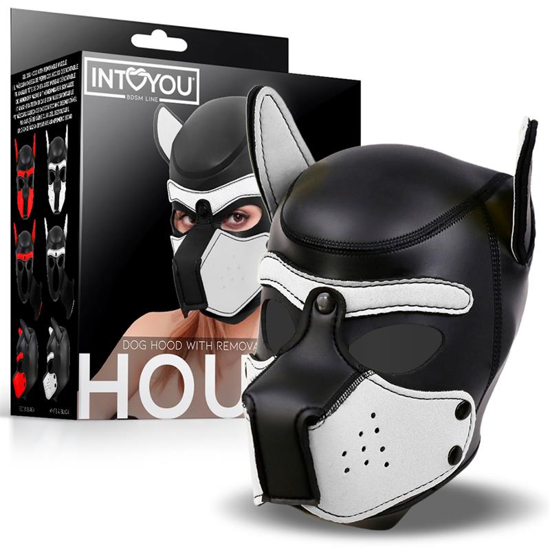 Máscara De Perro Hound Neopreno Hocido Extraíble Negro/Blanco Talla Única