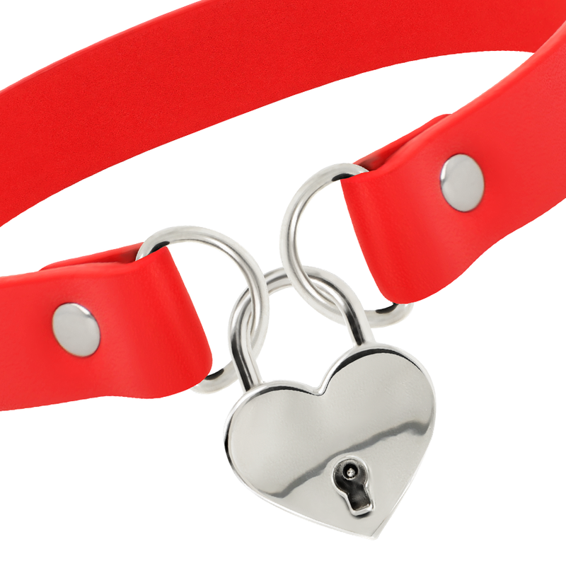 Coquette Chic Desire - Collar Cuero Vegano Rojo Accesorio Corazón Con Llave