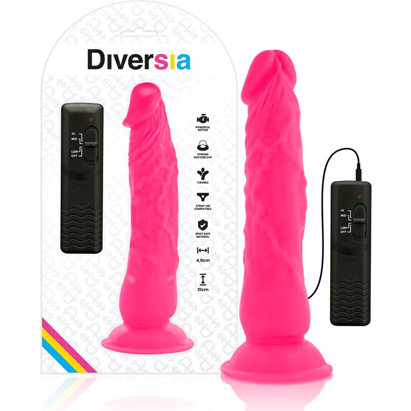 Diversia - Dildo Flexible Con Vibracion Rosa 21 Cm -O- 4.9 Cm