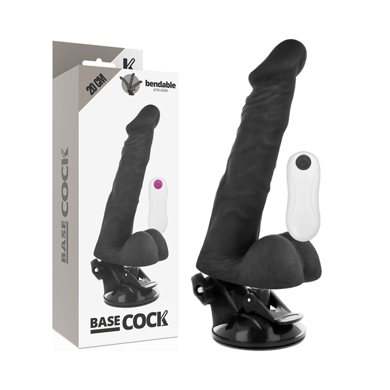 Basecock - Vibrador Realístico Articulable Control Remoto Negro 20 Cm -o- 4.5 Cm