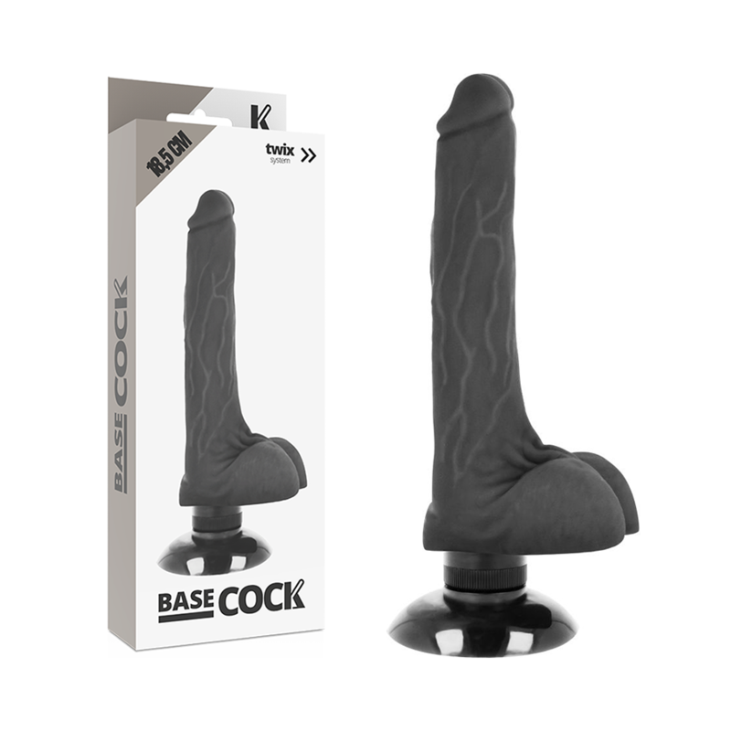 Basecock - Vibrador Realistico 2-1 Negro 18.5 Cm -O- 4 Cm