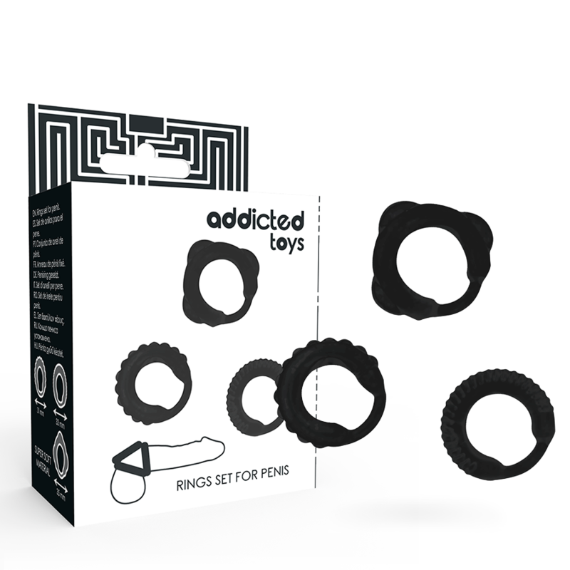 Addicted Toys - Set 3 Anillos Pene Negro