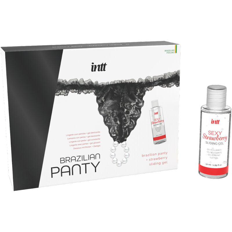 Intt Releases - Panty Brasileña Negra Con Perlas Y Gel Lubricante 50 Ml