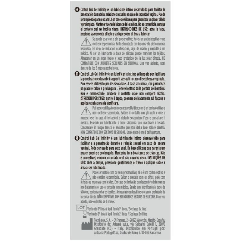 Control - Infinity Lubricante Base Silicona 75 Ml