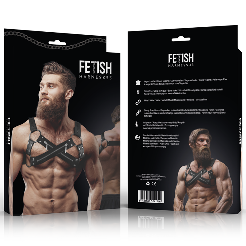 Fetish Submissive Attitude - Arnés Bulldog Ajustable Neopreno Pecho Cruzado Con Cremalleras Hombre
