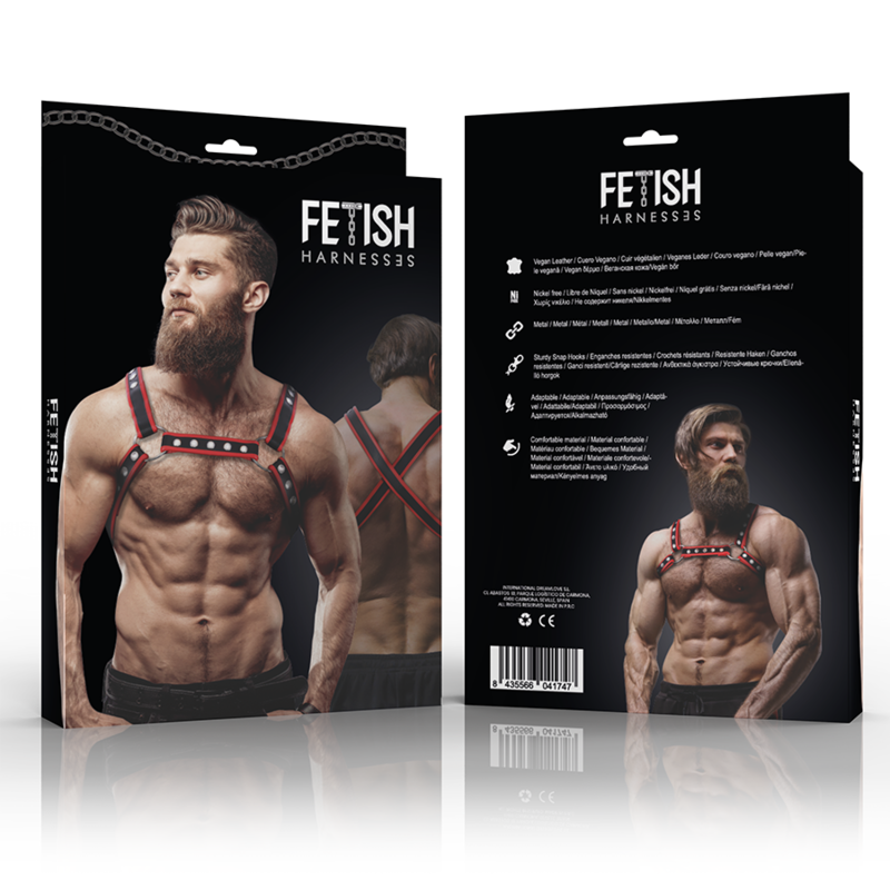 Fetish Submissive Attitude - Arnés Bulldog Ecopiel Pecho Hombre Negro/Rojo