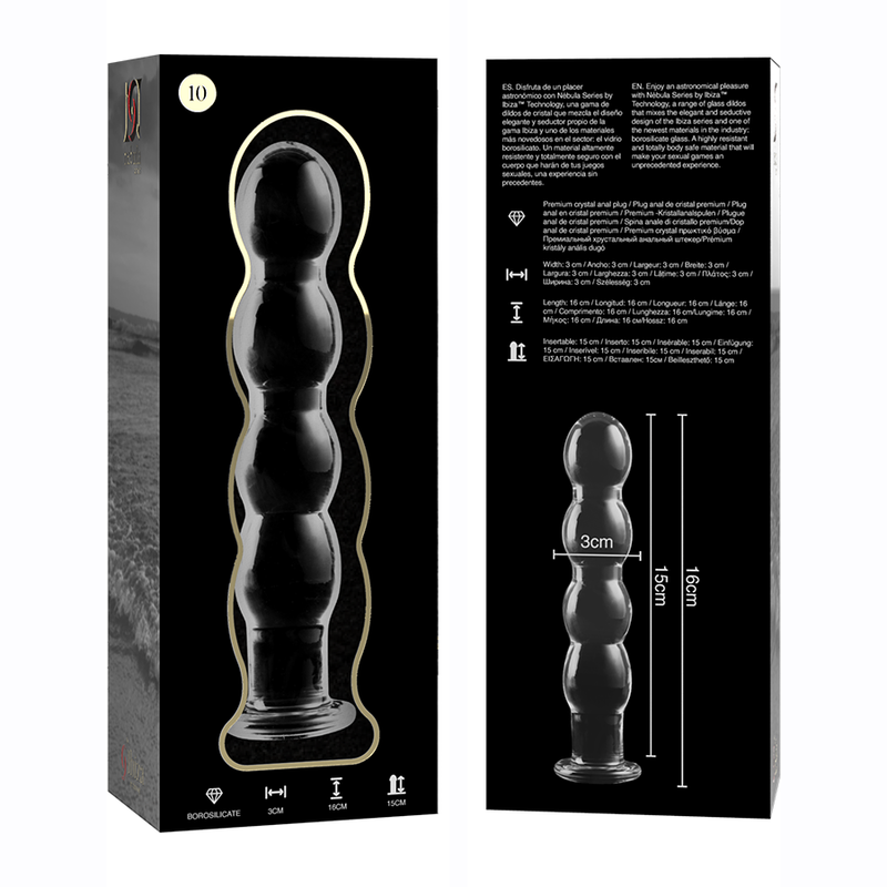 Dildo Cristal Nebula Series By Ibiza - Modelo 10 Borosilicato 16.5 X 3.5 Cm Transparente