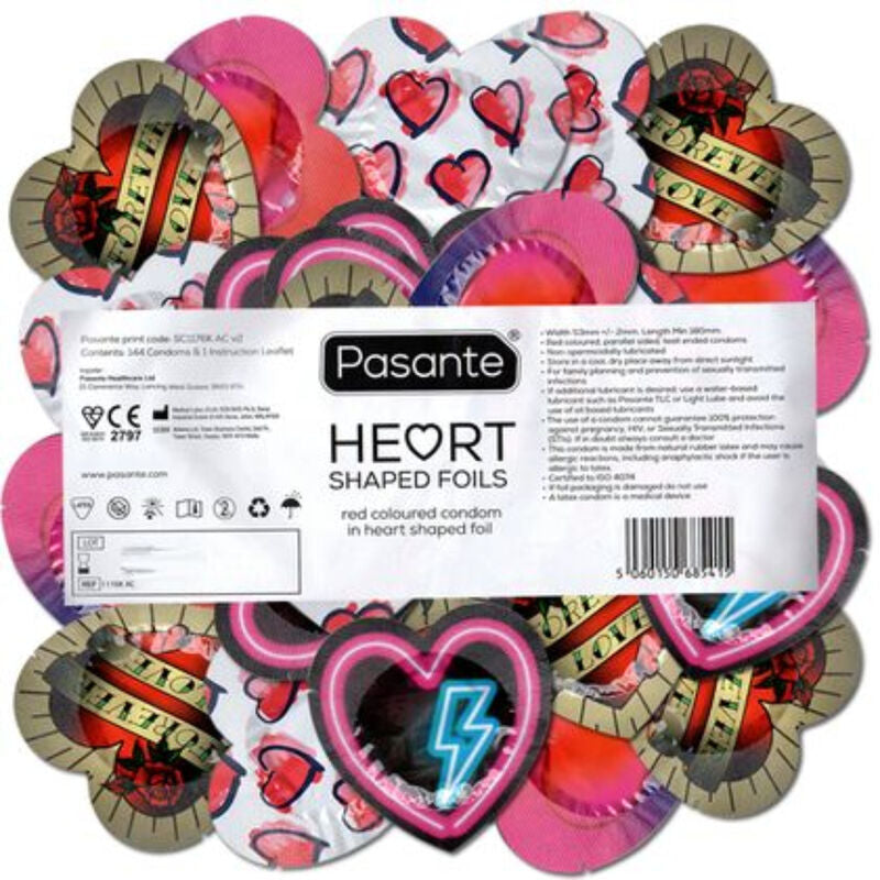 Preservativo Pasante Rojo Forma Corazon Bolsa 144 Unidades