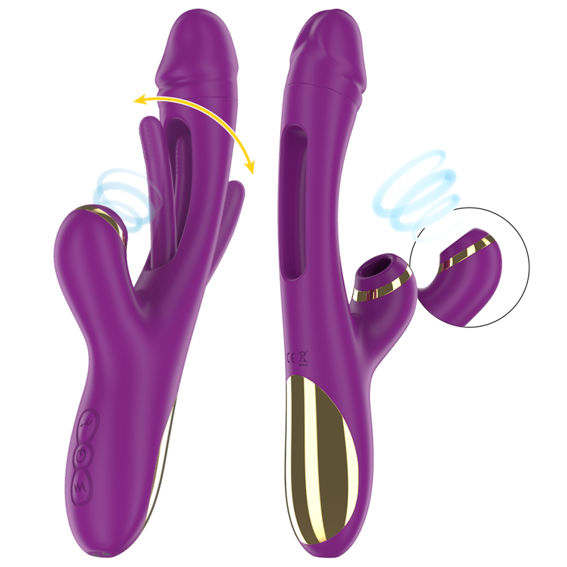 Intense - Ateneo Vibrador Multifunción Recargable 7 Vibraciónes Con Lengua Oscilante Y Succionador Morado