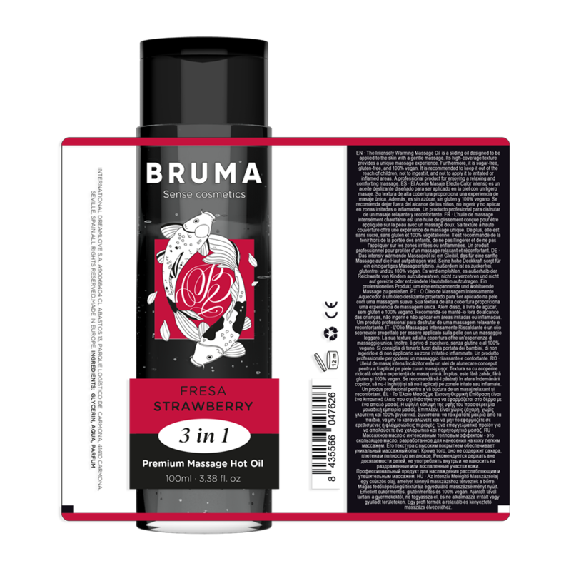 Aceite De Masaje Bruma Premium Efecto Calor Sabor Fresa 3 En 1