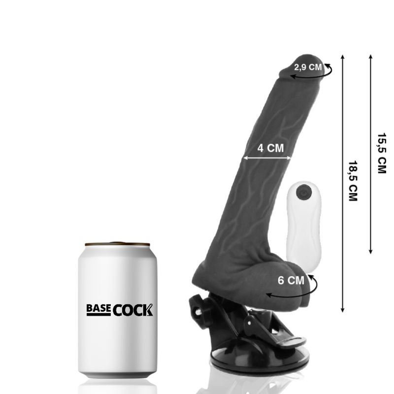 Basecock - Vibrador Realístico Articulable Control Remoto Negro 18.5 Cm -o- 4 Cm